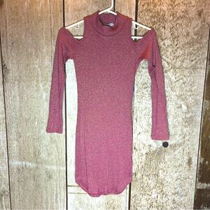 Casual party dress rose pink color small bare shoulder high neckline